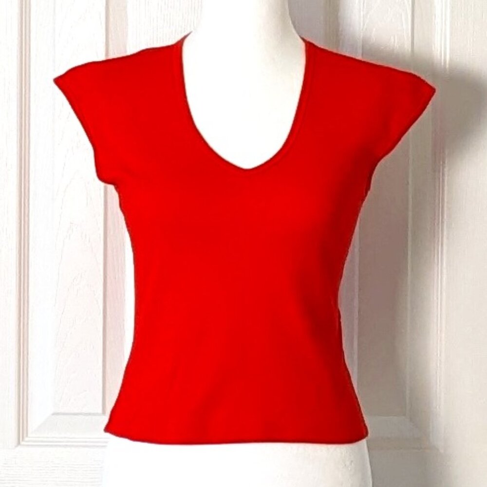FRENCH CONNECTION Women's V-Neck Cap Sleeves Top  Size S  Red